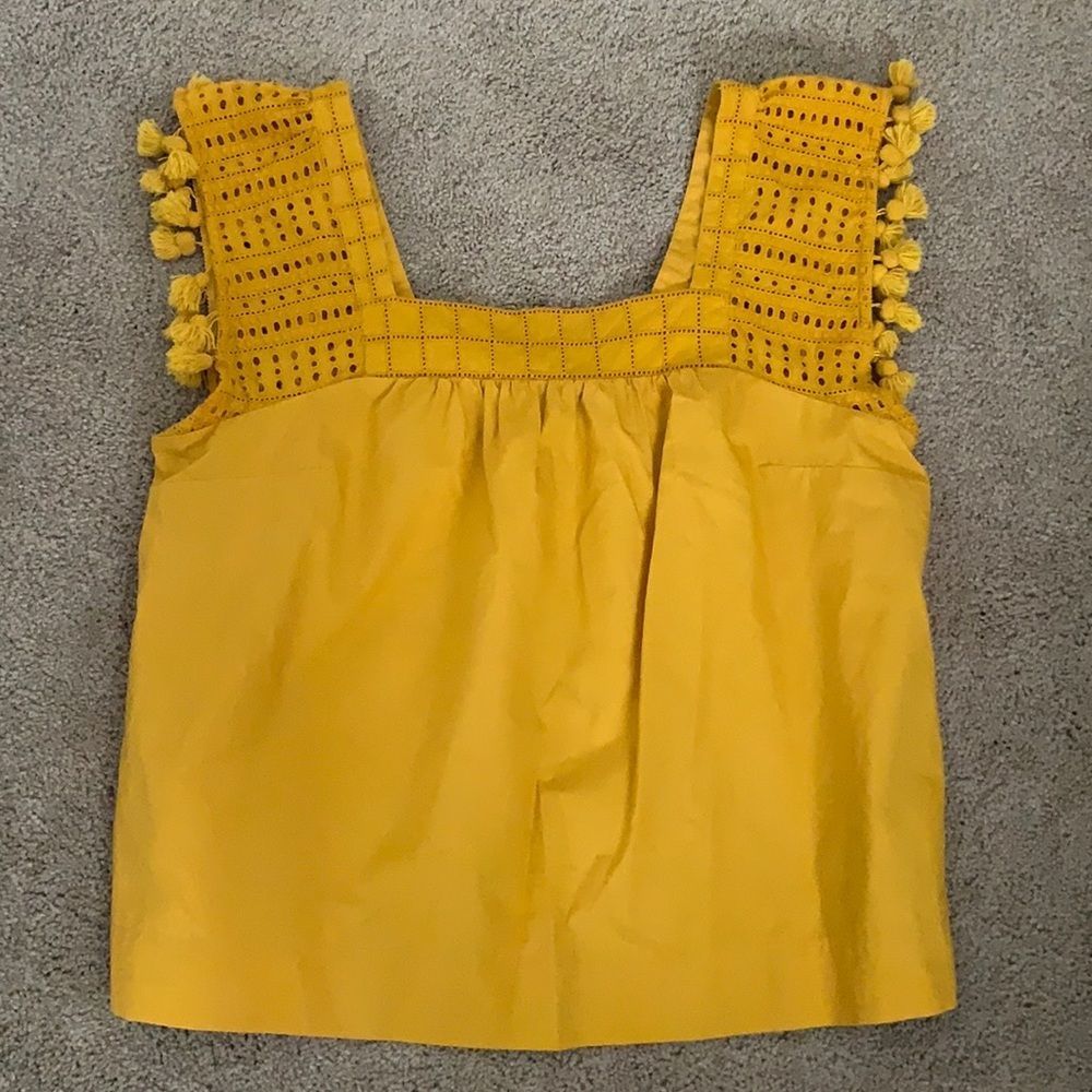J. Crew Mustard Pom-Pom Fringe Top Sz 14